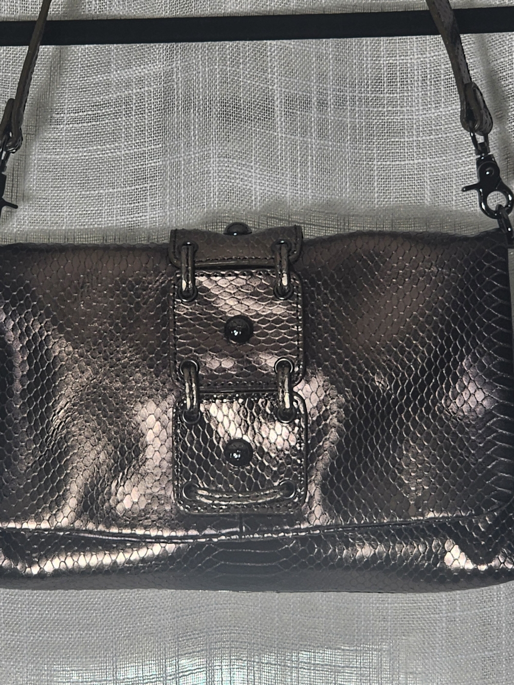 Donald J. Pliner Metallic Bronze Snake-Embossed Clutch